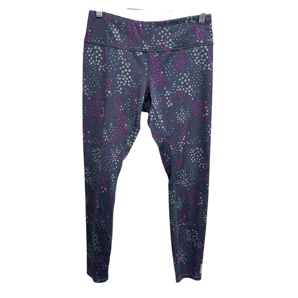 Reebok Gray Purple Printed Activewear Leggings Sz Medium